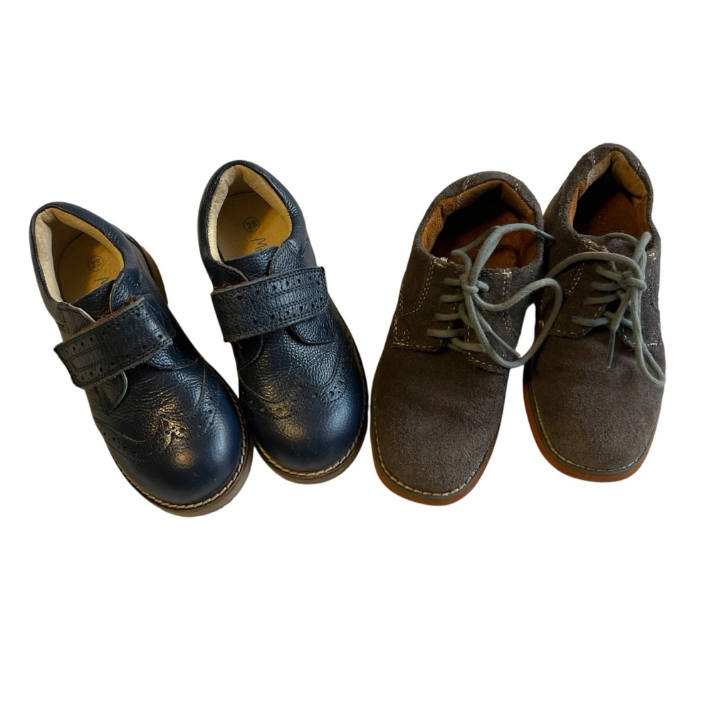 Kids 11 Mini Boden Navy Blue Wingtips and Brown Leather Loafers